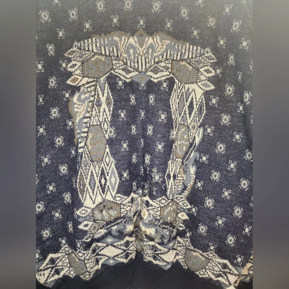 NANI BON of Italy Vintage Navy Blue Abstract Knit Mock Neck Wool Blend sweater L